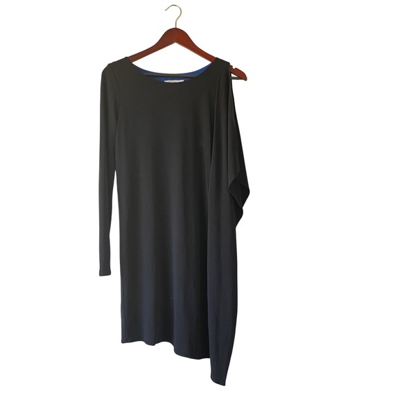 Max Mara Dresses & Skirts - Max Mara Black Cobalt Blue Asymmetric Long Sleeve Draped Cotton Dress Large